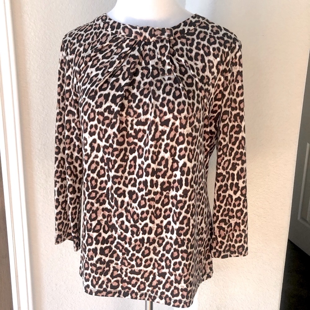 Karl Lagerfeld Womens Leopard Print Top Animal Boho Medium Stretch Comfort Fall